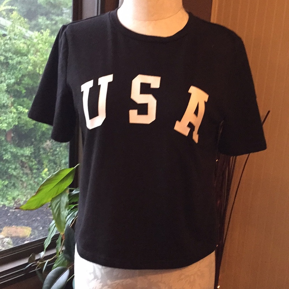 Black crop top white USA lettering size large